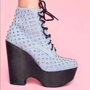 Jeffrey Campbell Blue and Black Studded Ankle Boots